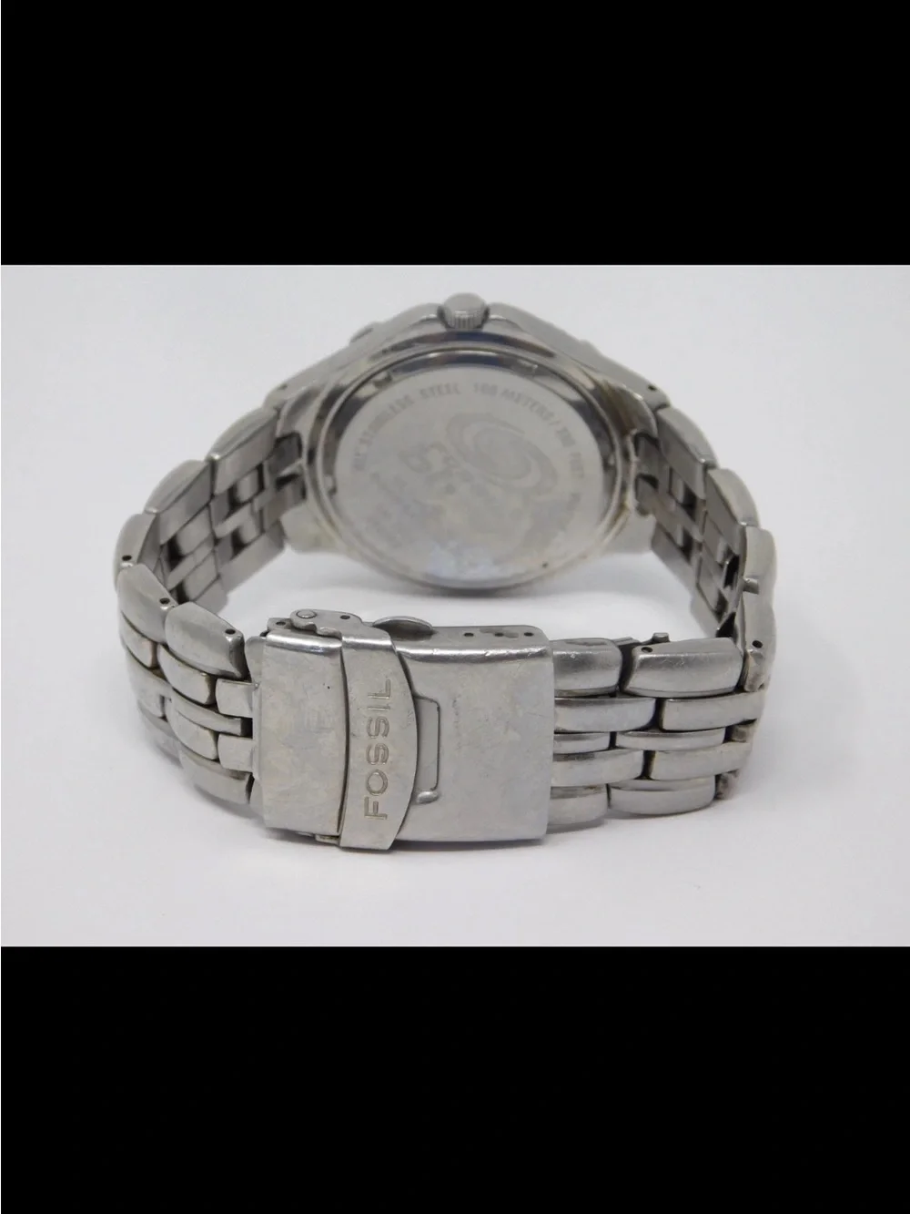 Fossil Blue Mens Watch AM-3624 Vintage Luminous Stainless Steel Black Dial 100m